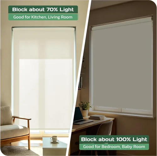 Vista 5 de Persianas motorizadas inalámbricas para ventana, color beige, con control remoto, inalámbricas y recargables, con cenefa metálica de color similar