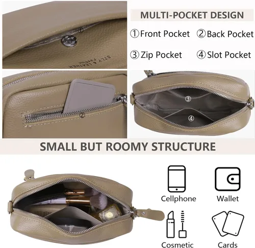 Vista 5 de Bolso cruzado para mujer, cuero auténtico, correa ancha, bolso de hombro, diseño moderno, bolso cruzado con cremallera superior