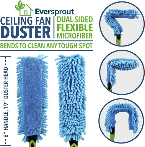 Vista 3 de EVERSPROUT Plumero de microfibra flexible de 3 pies para techo y ventilador, flexible para limpiar cualquier aspa, cabezal de cepillo extraíble
