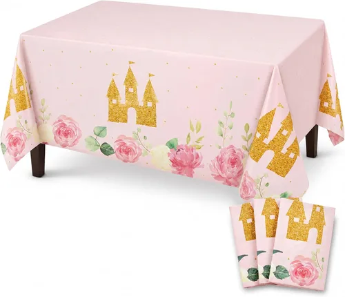 Vista 35 de Paquete de 3 manteles florales de plástico para suministros de fiesta de primer cumpleaños de bebé niña (54 x 108 pulgadas)