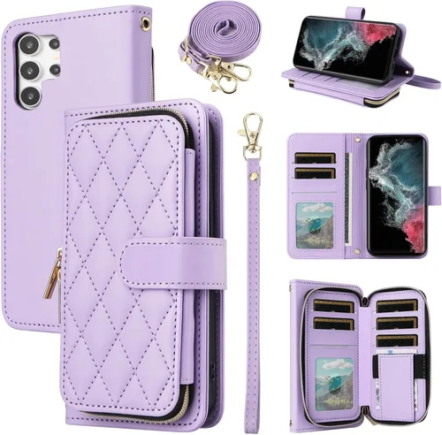 Vista 19 de Funda de Cartera para Samsung Galaxy S20 FE 5G de 6.5 Pulgadas con Correa para Muñeca, Billetera con Cremallera y más de 9 Ranuras para Tarjetas