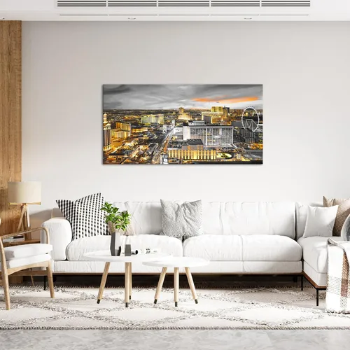 Vista 2 de Nachic Wall Lienzo de Las Vegas de Estados Unidos, imágenes de horizonte urbano en blanco y negro, pintura nocturna para oficina, sala de estar