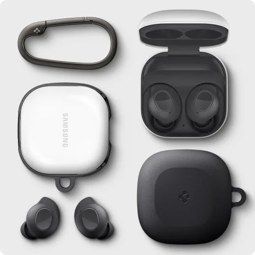 Vista 7 de Spigen Geo Fit para Galaxy Buds Core, Buds FE, Buds 2 Pro y Buds Live Sandstone Coating Non-Slip Grip Texture, Drop Protection Cover with