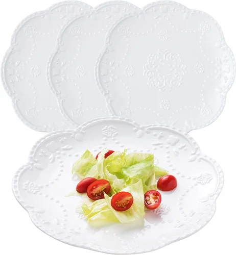 Vista 5 de CLAY TONIC CL-PL015 - Juego de platos de porcelana blanca de encaje en relieve de 6 pulgadas, para pasta/ensalada/postre, para restaurante, fiesta
