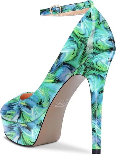 Vista 3 de Aachcol Zapatos de tacón de aguja para mujer, con punta redonda, correa de tobillo sin cordones, tacón alto, zapatos de vestir para fiesta, boda