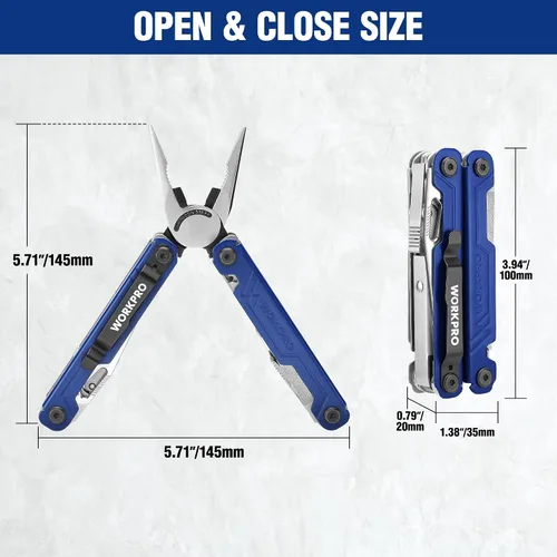 Vista 6 de WORKPRO Multiherramienta con cuchillo de bolsillo, regalo de cumpleaños para hombres, papá, padre, marido, alicates de acero inoxidable 18 en 1