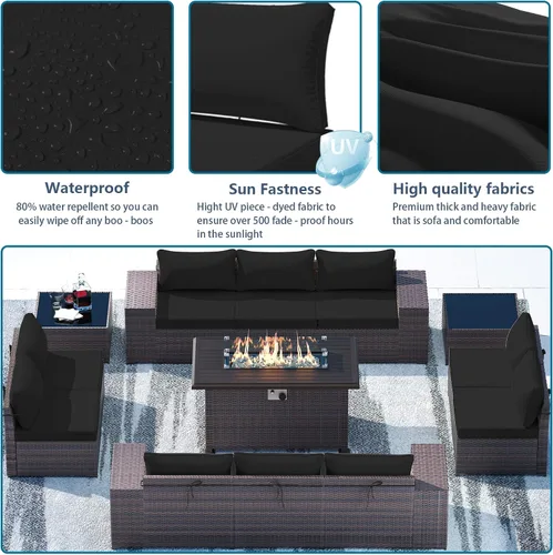 Vista 3 de Gotland Fundas de repuesto para cojines de patio, fundas de cojín para exteriores, funda impermeable para asiento de silla para sofá, muebles Negro