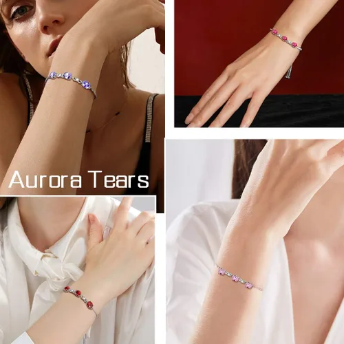 Vista 2 de Aurora Tears 925 Sterling Silver 12 Birthstones NecklaceEarringRingBracelet Women Birthstone Pendant Crystal Fashion Birthday Jewelry Christmas Gift