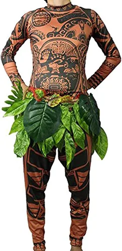 Vista 4 de Familia coincidencia de los hombres de los niños de manga larga Moana Maui tatuaje camiseta Topspantaloneshojas falda Halloween Cosplay Trajes