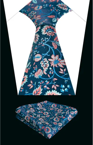 Vista 41 de Alizeal Mens 3.15inches Leaf Flower Pattern Tie with Floral Pocket Square Set