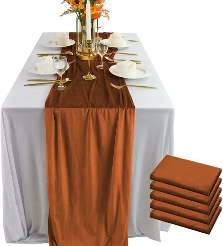 Vista 19 de Lujoso camino de mesa de terciopelo, decoraciones de recepción de boda de 10 pies, tela de terciopelo suave de 20 x 120 pulgadas, revestimiento