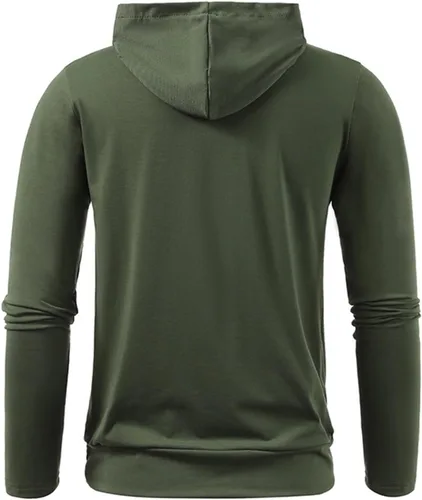 Vista 4 de Sudadera con capucha informal dos bolsillos para hombre camiseta deportiva fina Color sólido jersey manga larga de tela