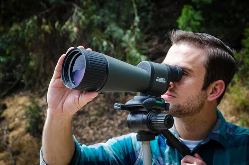 Vista 7 de Barska Benchmark - Alcance recto impermeable con alta potencia de zoom, enfoque objetivo, estuche de transporte y trípode para caza, observación