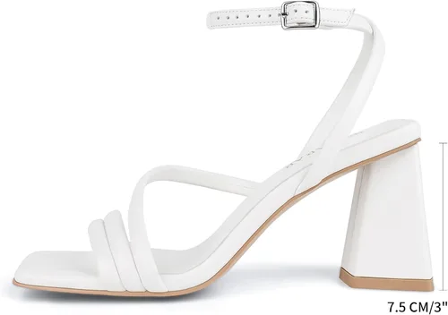 Vista 2 de JEDKARAR Tacones gruesos para mujer con correa de tobillo, puntera abierta y diseño de tacón de bloque, para bailar, citas, bodas, cumpleaños, uso