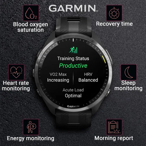 Vista 4 de Garmin Forerunner 965 - Reloj inteligente premium para correr y triatlón con GPS de 47mm, pantalla táctil AMOLED, bisel de titanio DLC gris carbón