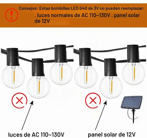 Vista 4 de Bombillas solares de 3 V CC de bajo voltaje, paquete de 25