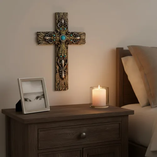 Vista 3 de Comfy Hour Cruz de pared de 12 pulgadas, decoración religiosa rústica