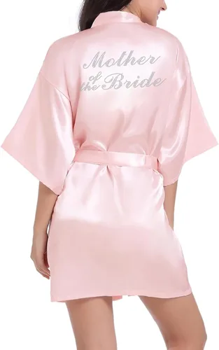 Vista 3 de sunshinemall Bata kimono de satén para mujer con diamantes de imitación para novia, dama de honor, vestido corto de preparación para boda