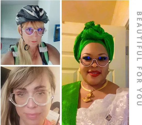 Vista 5 de FEISEDY Gafas de bloqueo de luz azul para mujer, gafas de ojo de gato con incrustaciones de diamante antifatiga ocular B2995
