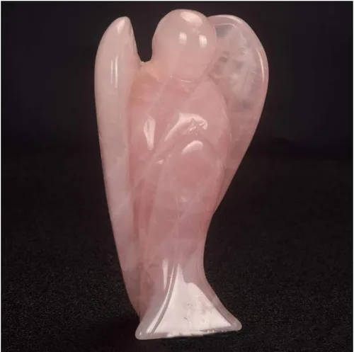 Vista 5 de Ángel de la guarda de cuarzo rosa de cristal curativo de 4 pulgadas, grandes figuras de piedras preciosas naturales talladas, escultura