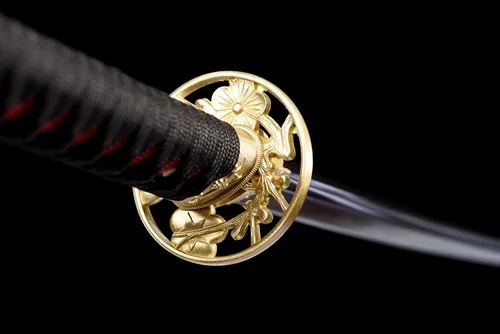 Vista 6 de Katana de arcilla templada de 41 pulgadas, hoja morada, acero al carbono 1095, espada samurái japonesa afilada, espada completa, hecha a mano