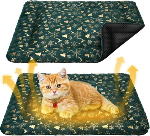 Vista 7 de Paquete de 2 tapetes autocalentables para gatos, diseño de corazón rojo y blanco que refleja el calor corporal, cama autocalentable, lavable a