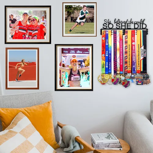 Vista 5 de Goutoports Estante de exhibición para colgar medallas, organizador personalizado de cinta de premios para corredores de carreras deportivas, placas