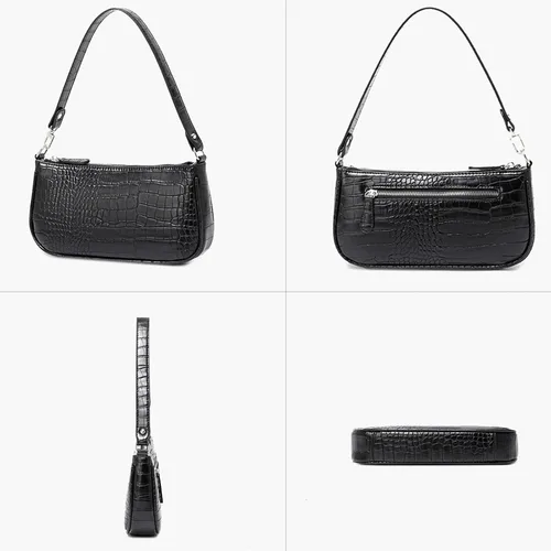 Vista 6 de Bolsos de hombro pequeños para mujer, estilo retro, clásico, bolso de mano con patrón de cocodrilo