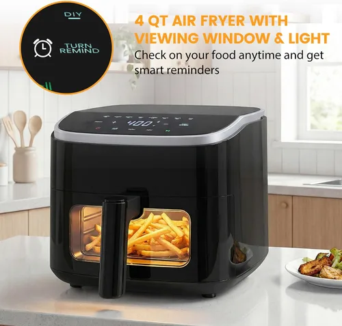 Vista 2 de Sweetcrispy Air Fryer 4QT, 8 Presets Airfryer with Visual Window, Nonstick