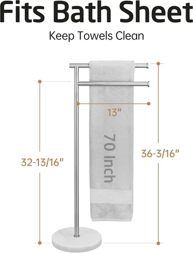 Vista 6 de KES Toalleros de pie para suelo de baño, giratorios, independientes, 2 brazos, con base de mármol pesada, acabado cepillado de acero inoxidable