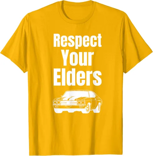 Vista 78 de Divertido regalo de auto para chicos – Respect Your Elders Classic Muscle Car Camiseta, Negro, S