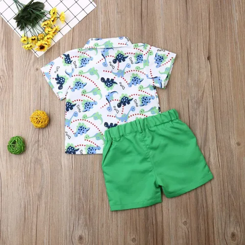 Vista 10 de Conjunto de camisa de manga corta con botones y pantalones cortos casuales con diseño de flamingo, para bebés y niños de 1 a 6 años, atuendos