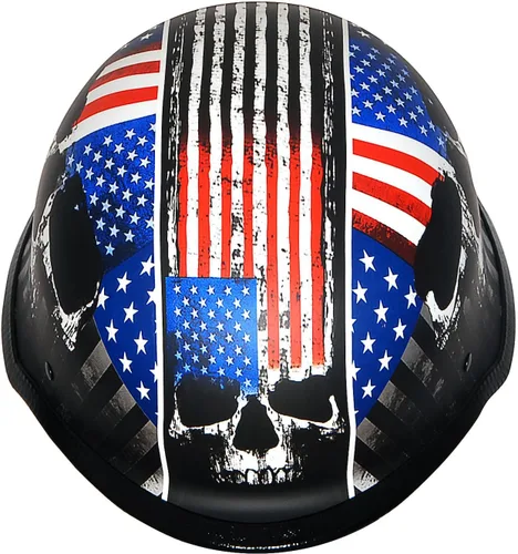 Vista 6 de 1Storm Casco de media cara para motocicleta, estilo alemán abierto, aprobado por DOT: HKY602 Flag Skull Bandera de calavera