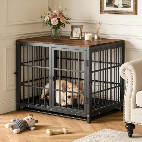 Vista 8 de Bingopaw Muebles de jaula para perros: jaula para cachorros de 30 pulgadas conectable con parte superior de madera, mesa auxiliar para perros