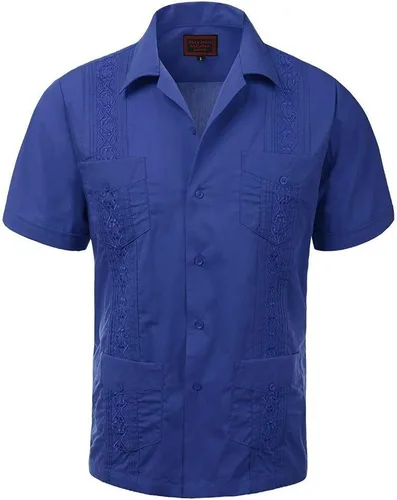 Vista 24 de vkwear Guayabera - Camisa de vestir casual con botones y manga corta para hombre