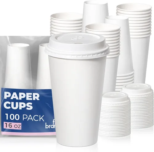 Vista 21 de Fit Meal Prep Paquete de 100 Tazas de Café Desechables de 4 oz con Tapas, Vasos de Papel Premium Para Llevar, Tazas de Café Caliente a Prueba