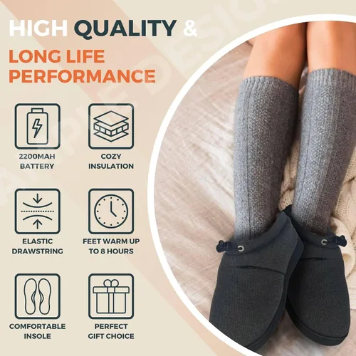 Vista 4 de Pantuflas térmicas para hombres y mujeres: desgaste recargable para pies con 3 ajustes de temperatura que mantiene los pies calientes hasta 11 horas