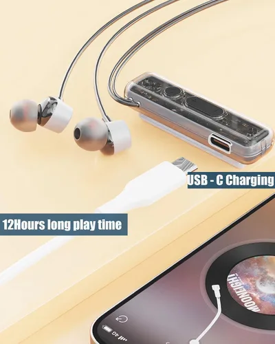 Vista 6 de ZXQ Auriculares Bluetooth con banda para el cuello con clip de solapa con micrófono, clip magnético intrauditivo inalámbrico para deportes Gris