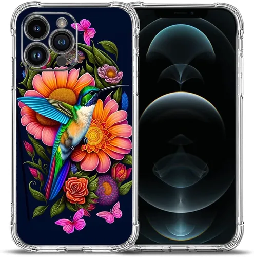 Vista 27 de Funda para iPhone 12 Pro Max, protección contra caídas de flores de mariposa azul, rosa, a prueba de golpes, carcasa protectora de cuerpo completo