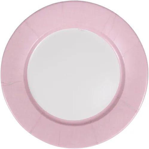 Vista 11 de Caspari Platos llanos de papel con borde de lino en fucsia, paquete de 8