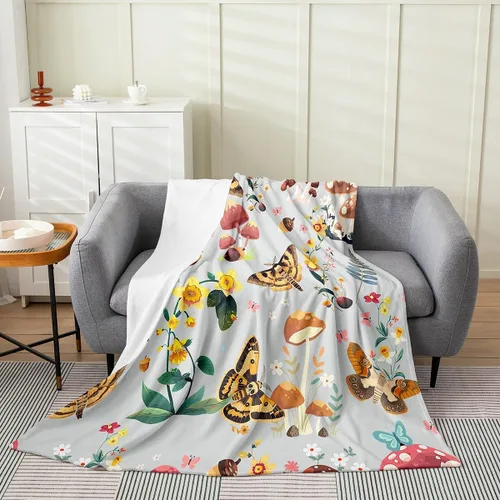 Vista 17 de jejeloiu Cute Mushroom Decor Plush Throw Blanket, For Kids Boys Girls 40"x50" Botanical Plants All Season,Bed Blanket Cartoon Mushrooms Flannel