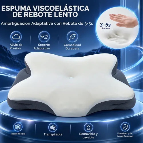 Vista 7 de Almohada cervical para el cuello, almohada de espuma viscoelástica gris & blanco