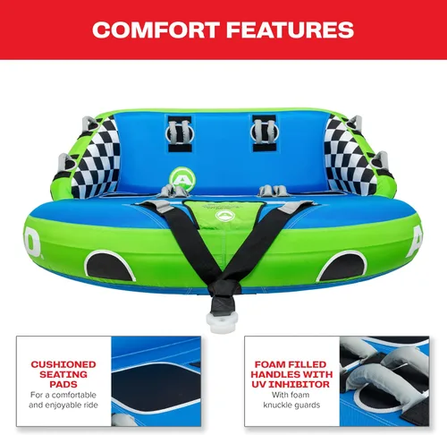 Vista 3 de Airhead Mable Towable Tube for Boating, 1-4 Rider Inflatable Boat Tube for Water Tubing, Heavy Duty Full Nylon Cover, EVA Foam Pads, Dual Tow Point