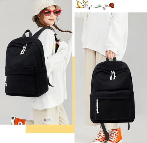 Vista 2 de Bluboon Mochila para niñas escolares y niñas, bonita mochila de pana para niños, mochila para laptop, regalos para mujeres, Negro (Corduroy Black)