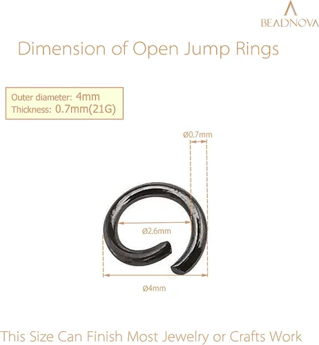 Vista 3 de BEADNOVA Anillos de salto negros de 0.157 in para hacer joyas, anillos abiertos para llaveros y reparación de collares (300 unidades)