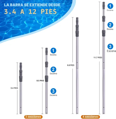 Vista 3 de Sepetrel Poste de piscina – Postes telescópicos profesionales de limpieza de piscina de 12 pies, poste telescópico ajustable, para red
