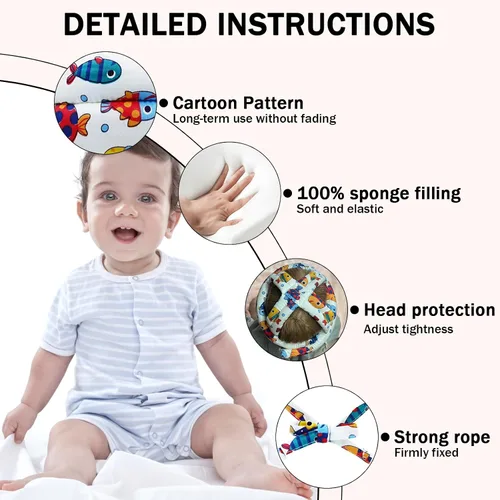 Vista 2 de Protector de cabeza de bebé y rodilleras para bebé, 3 pares de protectores para niños pequeños, cojín de algodón suave, capucha de seguridad Fish