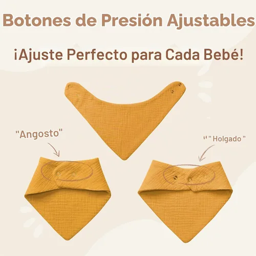 Vista 2 de Paquete de 8 baberos de muselina 100% algodón, baberos ajustables para bebés de 0 a 36 meses, niños y niñas