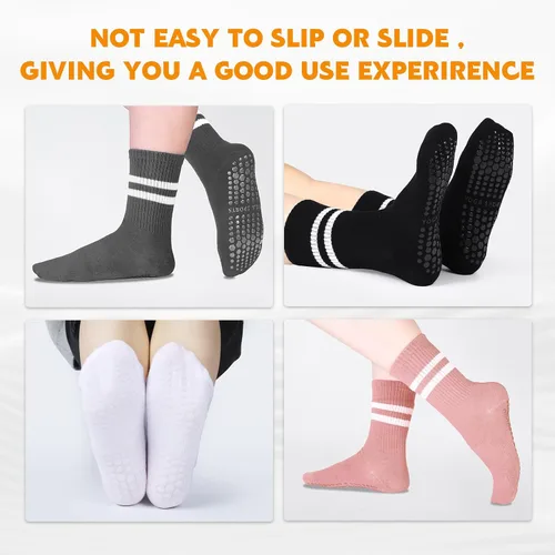 Vista 3 de Jspupifip 4 pares de calcetines largos de pilates con agarre, antideslizantes, para yoga, pilates, barre, entrenamiento, hospital, 4 pares