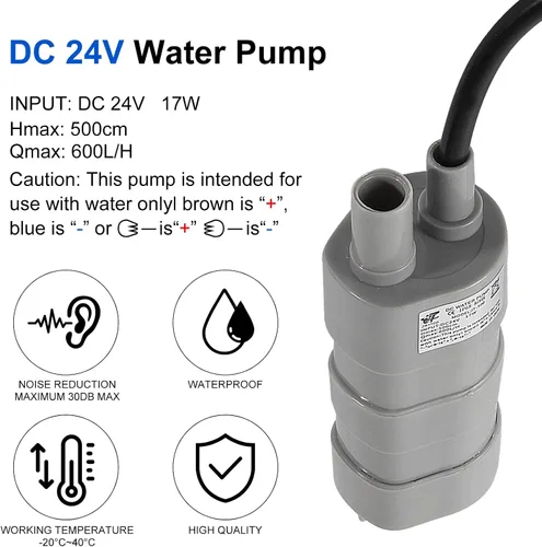 Vista 4 de Paquete de 2 motores sumergibles de bomba de agua de CC de cabeza alta para estanque, acuario, fuente de pecera 10L/Min 600L/H DC 24V 1.2A con tubo